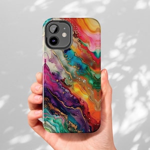 Rainbow iPhone Case Gift Marble Aesthetic iPhone Case Resin Colorful iPhone 11 12 13 14 15 16 Pro Max Mini Plus Tough Cellphone Case for Mom