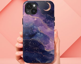 Celestial iPhone Case: Purple Ombre Astrology Stars Moon Design