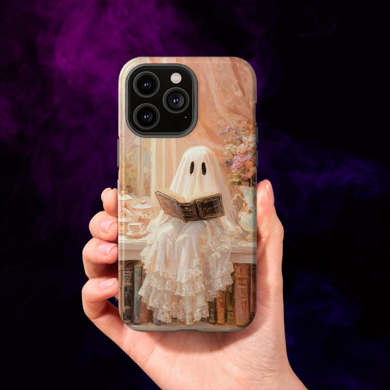 Cute iPhone Case Oil Painting Look Reading Ghost Coquette Aesthetic iPhone 11 12 13 14 15 16 Pro Max Preppy Case Girly Ghost Samsung Google bild 1