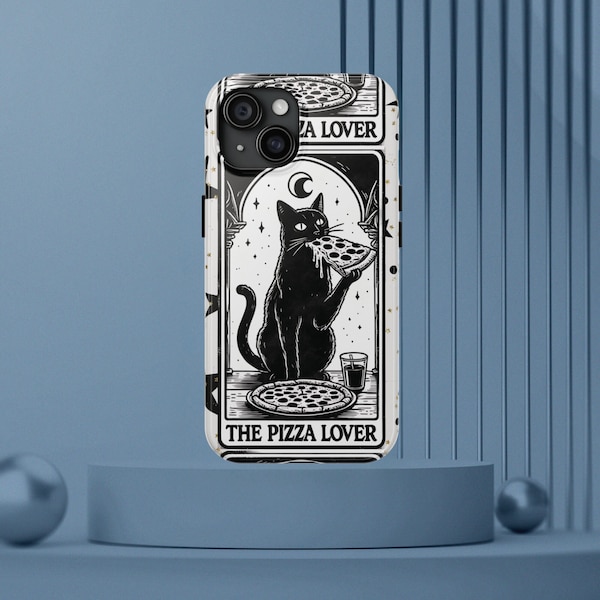 iPhone Case for Pizza Lovers Tarot Card Black Cat Lovers iPhone Case Celestial Vibes Cat Mom Gift for Iphone Users Tarot Card iPhone Case