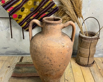 Vintage decor witte klei pot, oude klei pot, Wabi Sabi aardewerk, rustiek decor, decor van de boerderij, oude antieke pot vaas, vintage aardewerk vaas pot