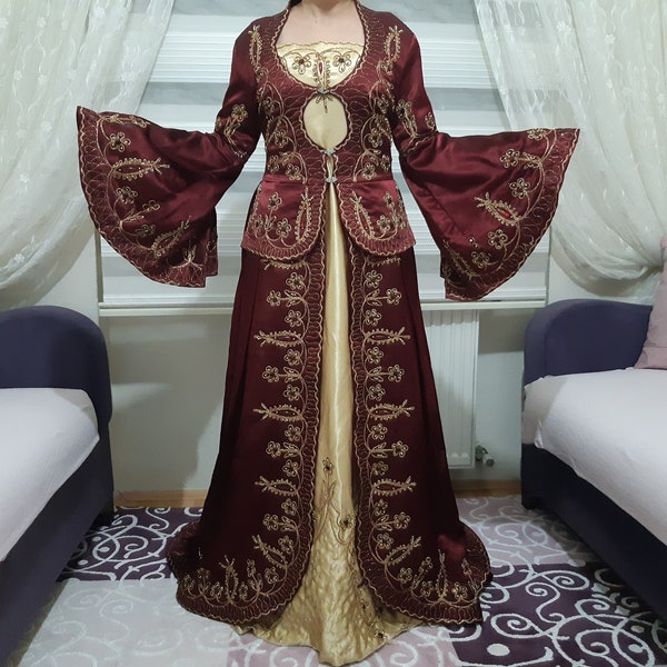 Traditionelles besticktes osmanisches Bindalli, Kleid, Bindalli-Kleid, handgemachtes türkisches Bindalli, Damenkaftan, ethnisches Volkskostüm handgefertigt