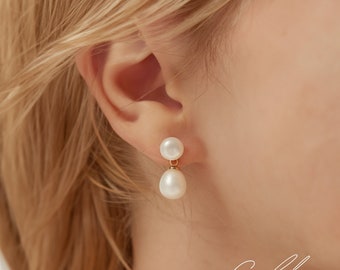 Delicati orecchini pendenti con perle, orecchini minimalisti di perle d'acqua dolce, regalo per la festa della mamma, semplici orecchini pendenti in oro, regalo di nozze da damigella d'onore