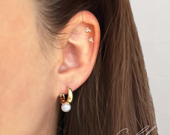 Boucles d'oreilles perle délicates, Boucles d'oreilles pendantes en perles, Créoles Huggie en perles épaisses, Boucles d'oreilles simples minimalistes en or et argent, Cadeau pour la fête des Mères