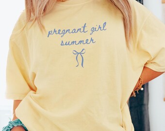 Comfort Colors® Pregnant Girl Summer Pregnancy Announcement Shirt Beach Pregnancy Announce T Shirt Summer Baby Shower Gift Pregnancy Reveal