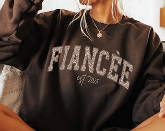 Custom Fiancee Sweatshirt Leopard Print Engaged Sweatshirt Future Mrs Crewneck Gift For Fiancee Newly Engaged Gift Just Engaged Gift