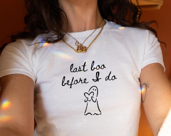 Halloween Bachelorette Party Baby Tee Spooky Bachelorette Shirts Last Book Boo Crew Shirt Witchy Bachelorette Bride or Die Spooky Bride Gift