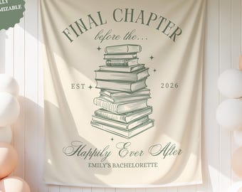 Custom Bookish Bachelorette Party Banner Sign Personalized Book Themed Bridal Shower Decorations Her Next Chapter Book Lover Backdrop