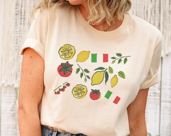 Limoncello Shirt Italy Shirt Tomato Girl Amalfi Coast Shirt Lemon Shirt Coastal Granddaughter Linocut Shirt Tomato Shirt La Dolce Vita