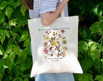 Pride and Prejudice Tote Book Bag Jane Austen Gifts Mr Darcy Shopper Bag Library Cotton Bag Light Academia Tote Book Lover Gift Bookish Bag