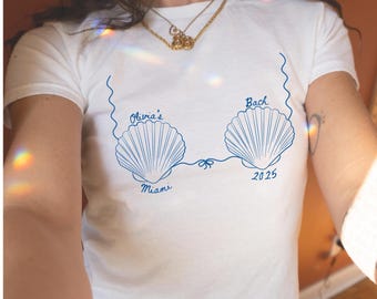 Maglietta per neonati con conchiglie, magliette personalizzate per addio al nubilato a tema sirena, maglietta per addio al nubilato a tema costiero, maglietta per addio al nubilato "Ultimo tuffo", matrimonio con conchiglie.