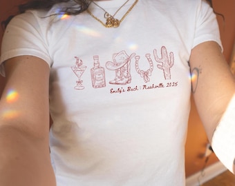 Custom Nashville Bachelorette Baby Tee Personalized Name Shirt Cowgirl Themed Bachelorette Bridesmaids Shirt Bridesmaid Tee Scottsdale Tee