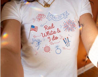 Red White and I Do Bachelorette Shirt Fourth Of July Bachelorette Custom 4th Of July Last Night Of Independence USA Bach Party Bride To Be
