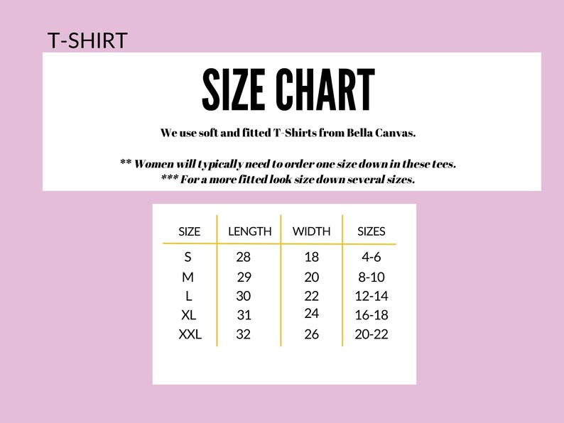 Pode incluir: Uma tabela de tamanhos de camisetas, com medidas em polegadas. A tabela inclui tamanhos de S a XXL, com os comprimentos, larguras e tamanhos portugueses correspondentes. O texto indica que as camisetas s&atilde;o da Bella Canvas.