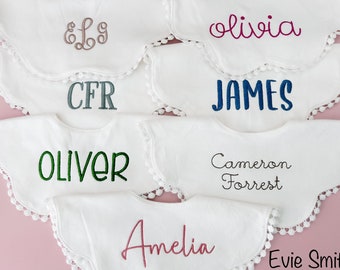 Two Scalloped Baby Bibs, Baby Girl Bibs, Baby Boy Bibs, Baby