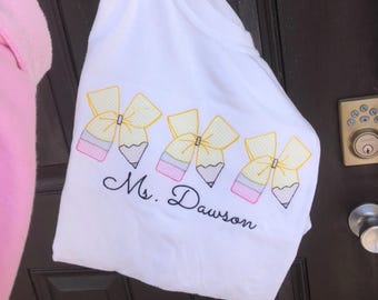 pencil bow teacher shirt (embroidered)