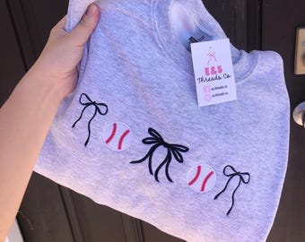 Baseballs and Bows Embroidered Sweatshirt!