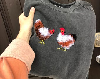 Fluffy Chicken Embroidered Comfort Color Sweatshirt