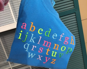 ABC’s embroidered teacher shirt