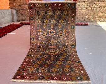 Vintage Afghan Tree of Life Rug, Handmade Wool Tribal Carpet, Floral Garden Design Runner, Boho Accent Rug, 4.4 x 2.5 ft