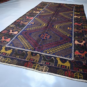 5x9 Ft 1970s Antique Afghan Rug Handmade Wool Low Pile Rug Zakani Design Herati Baluchi Vintage Rug Living Room-Dining Room Decor Carpet