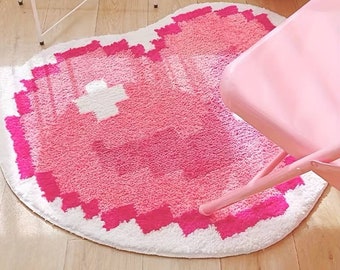 Tapis fait main en forme de coeur - Beau tapis, tapis décoratif, tapis pour chambre à coucher, joli tapis, accessoires de chevet, décoration d'intérieur