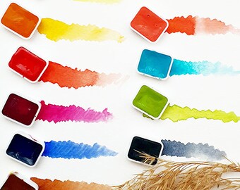 ISARO- Aquarelles Extra-fines coulées en 1/4 de godets- Set de 10 couleurs - Extra-fine watercolors poured in 1/4 pans - Set of 10 colors