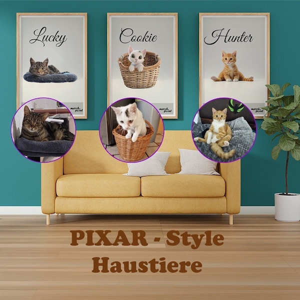 Disney Pixar Style Haustier, Heimtier, digital oder gedruckt, Poster, Tasse, Mousepad, Schlafi, Bild, Bilderrahmen, Fotogeschenk, Aufkleber