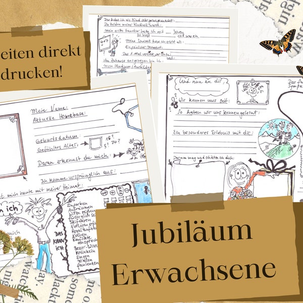 3 Freundebuch-Seiten für Erwachsene, A4 quer zum selber Ausdrucken. Ein tolles und persönliches Geschenk für liebe Freundinnen und Freunde.