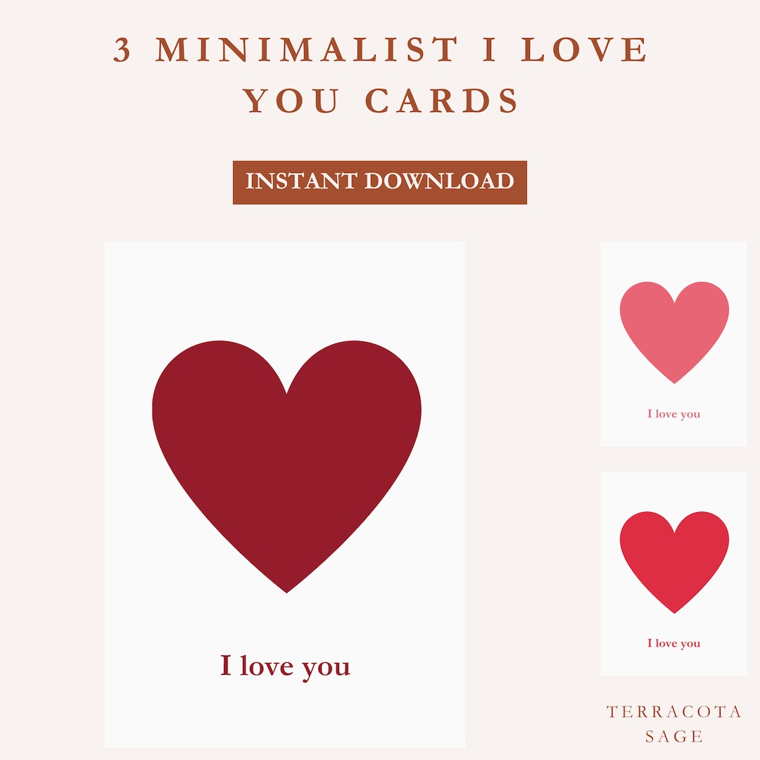 Minimalist I Love You Cards Printable, Digital I Love You Cards PDF - Etsy
