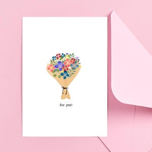 Carte de voeux imprimable bouquet floral aquarelle | Téléchargement numérique | Toute carte d'occasion | pour vous, merci | Blanc à l'intérieur | Art imprimable