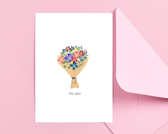 Watercolor Floral Bouquet Greeting Card | Printable Blank Card (Digital Download)