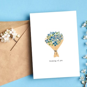 Carte de voeux de bouquet floral aquarelle | Téléchargement numérique | Toute carte d'occasion | Condoléances Je pense à vous | Blanc à l'intérieur | Carte imprimable
