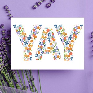Acuarela Floral YAY Tarjeta de felicitación imprimible / Descarga digital / Tarjeta de cualquier ocasión / Celebración, Felicitaciones / En blanco por dentro / Arte imprimible