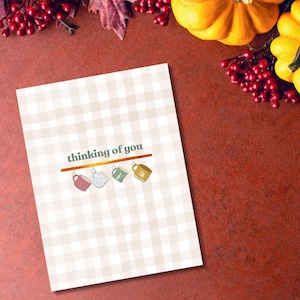 Tarjeta de felicitación con taza de acuarela / Descarga digital / Tarjeta para cualquier ocasión / Condolencias Pensando en ti Otoño / Interior en blanco / Tarjeta imprimible
