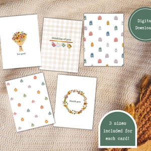 Juego de tarjetas de acuarela con diseño de suéteres / Descarga digital / Tarjeta para cualquier ocasión / Juego de 5 tarjetas / Tarjetas de felicitación de otoño en blanco por dentro / Tarjeta imprimible