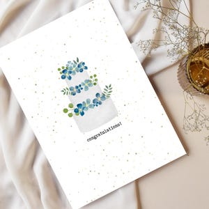 Cartão imprimível do bolo de casamento da aguarela | Download digital | Casamento, Celebração Parabéns Noivado | Em branco dentro | Arte para impressão