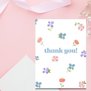 Acuarela Floral Gracias Tarjeta de felicitación imprimible / Descarga digital / Tarjeta de cualquier ocasión / Gracias / En blanco por dentro / Arte imprimible