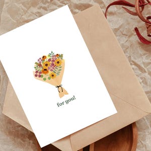 Carte de voeux imprimable de bouquet floral d'automne d'aquarelle | Téléchargement numérique | Toute carte d'occasion | Pour vous | Blanc à l'intérieur | Art imprimable
