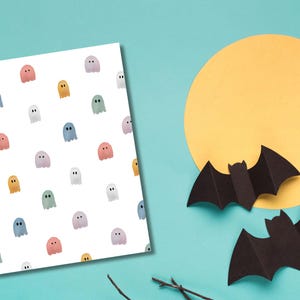 Tarjeta de felicitación imprimible con fantasmas en acuarela / Descarga digital / Cualquier ocasión / Halloween, Otoño, Abucheo, Espeluznante / Interior en blanco / Arte imprimible