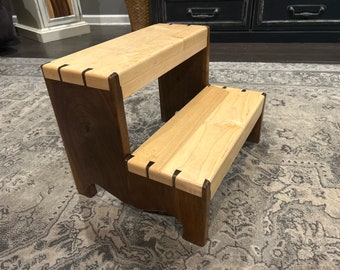 Handmade step stool traditional dovetail joinery solid maple / walnut hardwoods