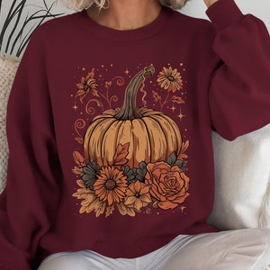 Fall whimsical pumpkin sweatshirt, autumn botanical artistic sweatshirt