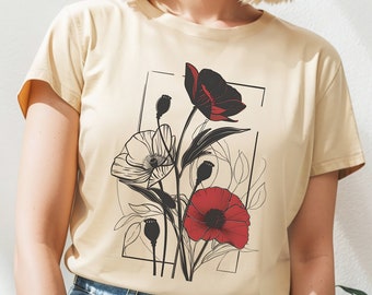 Poppy Flower Crop Top, Screen Printed, Hand Printed