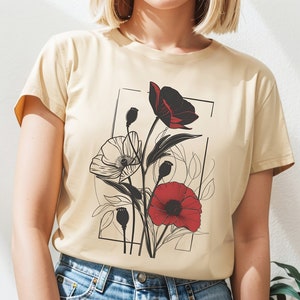 Line art flower shirt, poppies shirt, botanical art shirt, poppy gifts