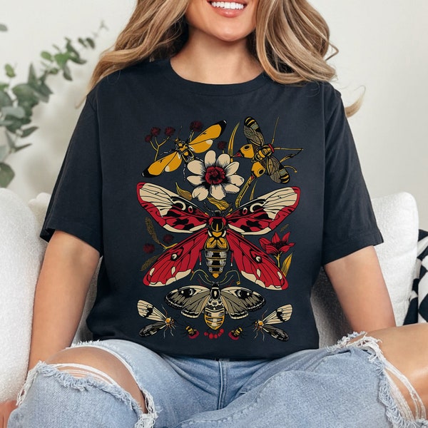 Insekten-Shirt, Käfer-Shirt, Motten-Shirt, botanisches Kunst-Illustrations-Shirt