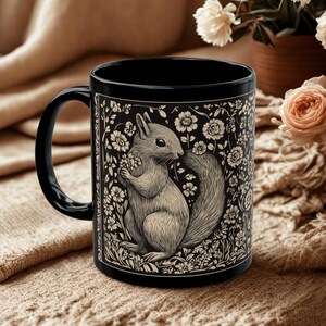 Elegant botanical squirrel mug, cute floral squirrel mug artistic - 11 oz