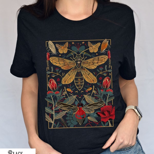 Botanisches Insekten-Kunst-Shirt, Käfer-Shirt, botanisches Schmetterlings-T-Shirt