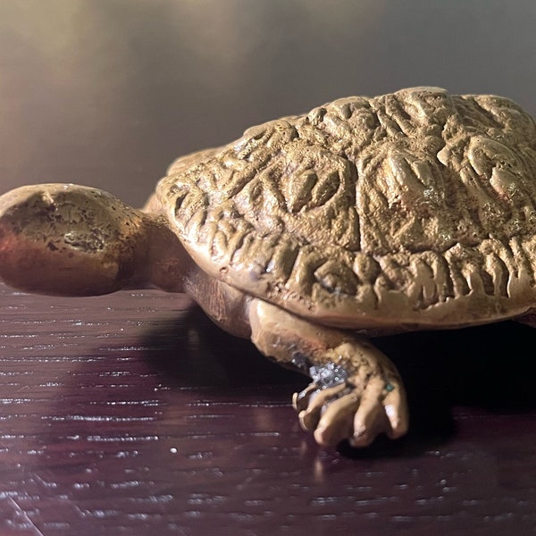 Vintage Brass Turtle Ashtray Trinket Ring Hideaway Box for Desk or Display