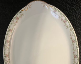 Vintage serveerschaal Limoges, Paroutaud Freres, roze rozen, 1909-1917