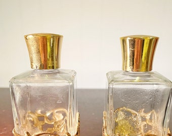 Vintage Filigree Gold-toned Hollywood Regency Perfume Bottles Vanity Set of Two